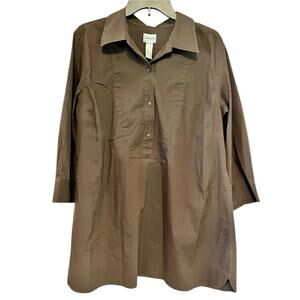 Chico's Rich Brown Half Button-Up Blouse size 3